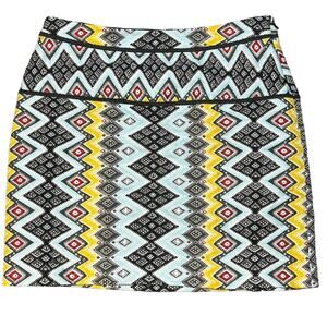 Ann Taylor Loft Aztec Tribal Multicolor Print Side Zip Mini Skirt Women's Size 8